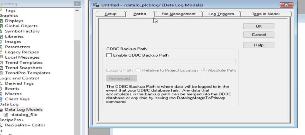 ODBC backup path for datalog in FactoryTalk view studio